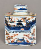 An 18th/19th century Chinese porcelain tea caddy Of shaped rectangular form, with removable lid,