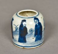 Two small Chinese blue and white porcelain vases Both decorated in the round with figures.