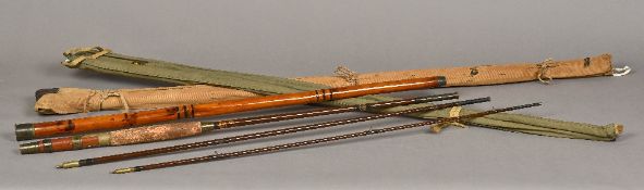 A Hardy's 10' 3" "The Houghton" three-piece split cane rod with spare end section in aluminium tube