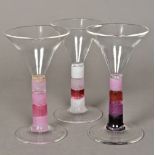 ANNETTE MEECH (born 1948) British Three 18th century style wine glasses Each with trumpet bowl and
