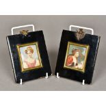Two miniature portraits on ivory One depicting a young jewelled lady wearing a crown,