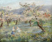 Attributed to MARK WILLIAM FISHER (1841-1923) Anglo-American Children at Play in an Orchard Oil on