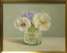 TRISHA HARDWICK (born 1949) British (AR) Spring Pansies Oil on linen panel Signed,