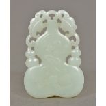 A Chinese carved white jade bat and gourd pendant 5.5 cm long.