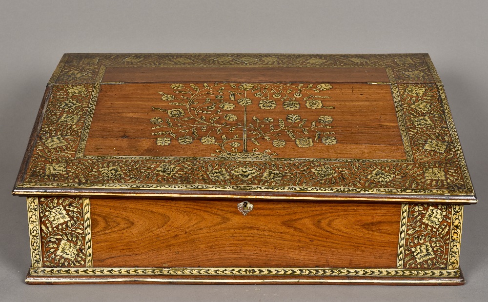 An 18th century Indian Vizagapatam ivory inlaid writing slope The hinged sloping top inlaid with