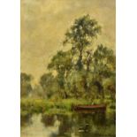 HENRY JOHN YEEND KING (1855-1924) British Solitary Boatman in a River Landscape Oil on