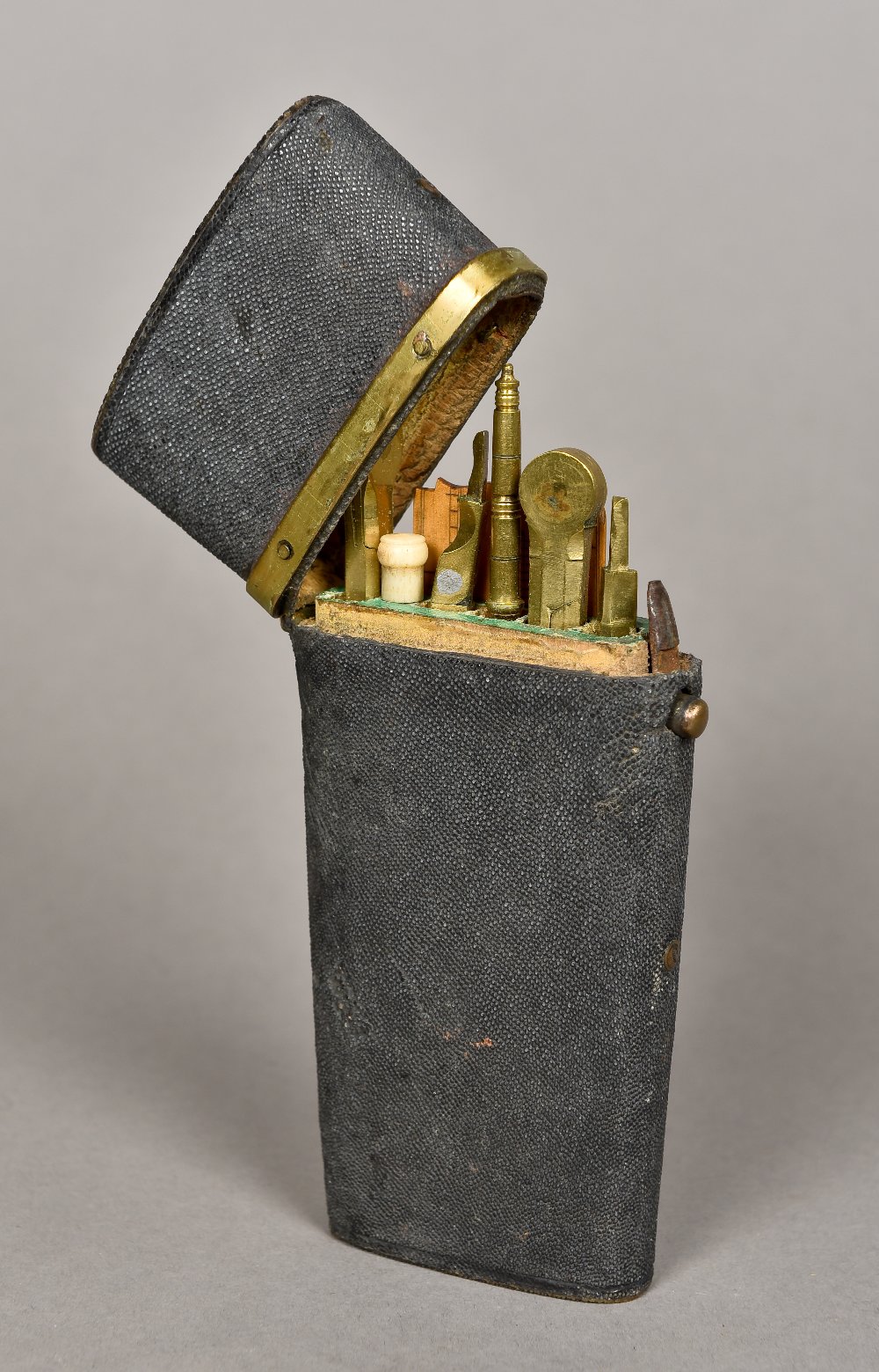 A George III shagreen draughtsman's etui Of tapering form,