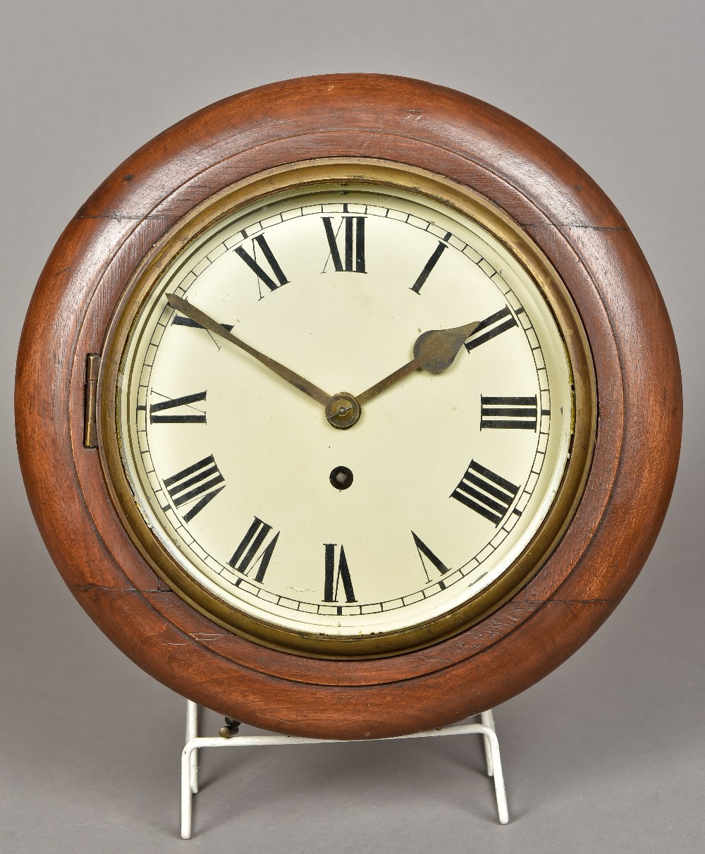 A walnut cased fusee wall clock The 7 6/8th inch white painted dial with Roman numerals,