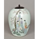 A 19th century Chinese porcelain jar and cover Of ovoid form,