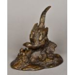 After FERDINAND PAUTROT (1832-1874) French Pheasant and Her Chicks Bronze 20 cm high