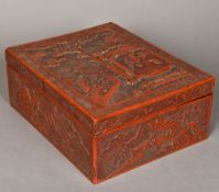 A Chinese red lacquered box and cover Of rectangular section,