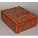 A Chinese red lacquered box and cover Of rectangular section,