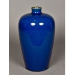 A Chinese porcelain Meiping vase With allover blue glaze,