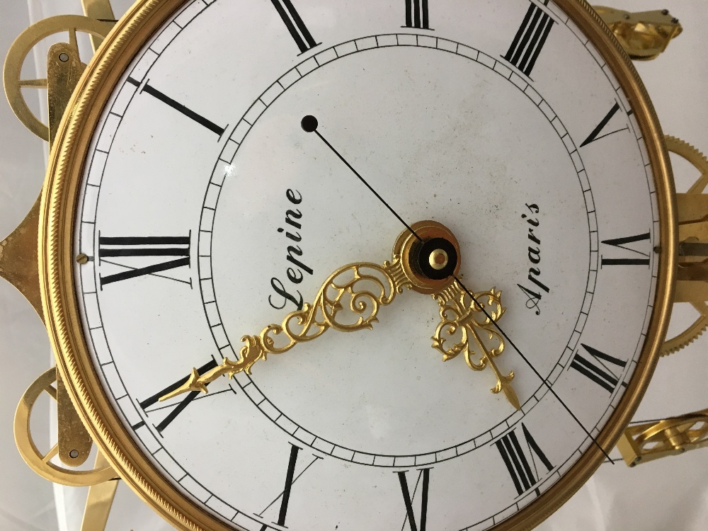 A lacquered brass skeleton clock The 9 inch white enamelled dial signed Lepine, - Bild 3 aus 9