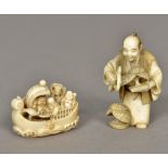 Two 19th century Japanese carved ivory netsuke One formed as a bonsai farmer,