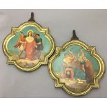 A pair of 19th century painted religious icons Each depicting a Station of the Cross,