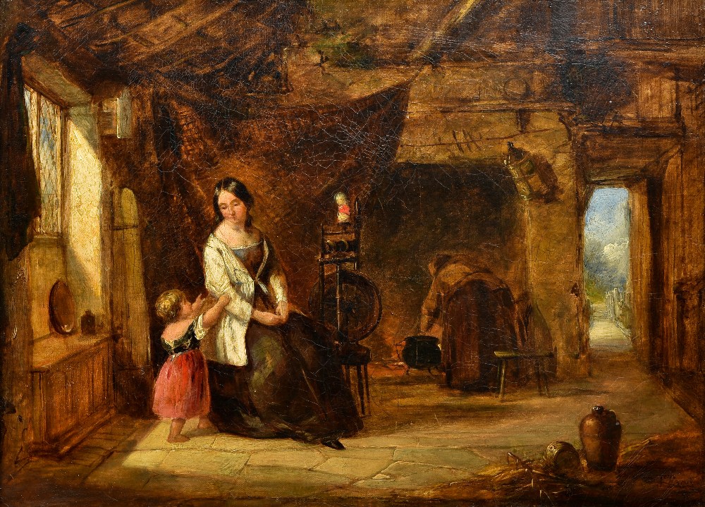 THOMAS FAED (1826-1900) British Figures in a Cottage Interior Oil on canvas Signed 39.