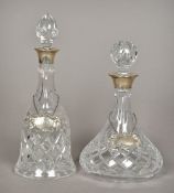 Two silver mounted cut glass decanters One of mallet form, hallmarked Birmingham 1977,