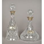 Two silver mounted cut glass decanters One of mallet form, hallmarked Birmingham 1977,