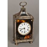 A Victorian silver mounted tortoiseshell carriage clock, hallmarked London 1859,