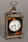 A Victorian silver mounted tortoiseshell carriage clock, hallmarked London 1859,