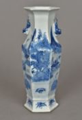A Chinese blue and white porcelain vase Of hexagonal section,