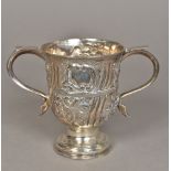 A George III silver twin handled cup, hallmarked London 1769,