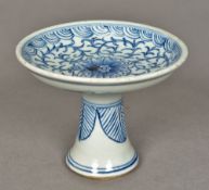 A Chinese blue and white porcelain tazza Decorated with lotus strapwork. 9 cm high.
