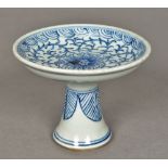 A Chinese blue and white porcelain tazza Decorated with lotus strapwork. 9 cm high.