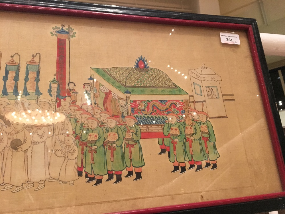 A pair of Chinese silk pictures Each depicting a figural procession, framed and glazed. - Image 10 of 10