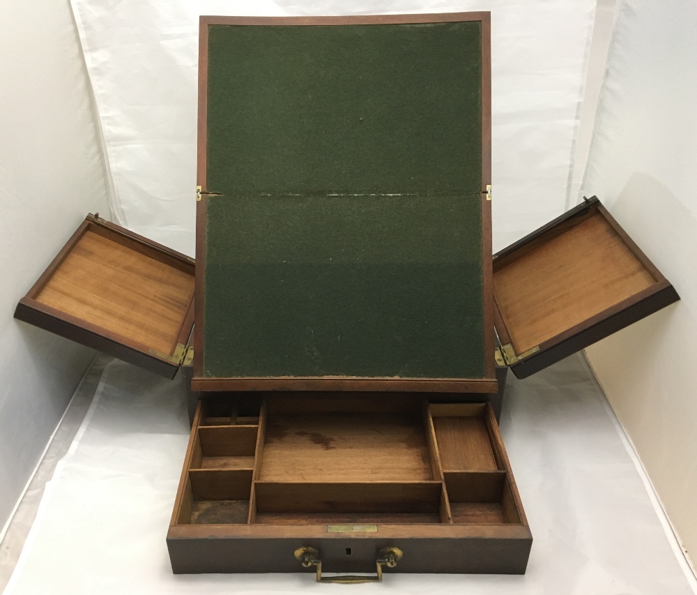 A George III mahogany travelling writing box The hinged twin flap top enclosing an adjustable baize - Image 7 of 8