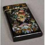 A Victorian mother-of-pearl inlaid ebonised card case (or possibly cigar case) Of hinged