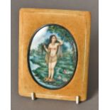 A late 19th century Indian miniature on ivory Finely painted with a scantily clad beauty washing