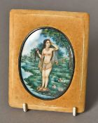 A late 19th century Indian miniature on ivory Finely painted with a scantily clad beauty washing