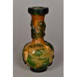 A Chinese Peking glass vase Worked in the round with an aquatic scene,