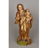 A 17th/18th century Continental carved wood and polychrome decorated figure of the Madonna and