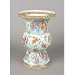 A Chinese Canton porcelain Gu vase Typically decorated with figural vignettes interspersed with