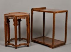 A 19th century Chinese hexagonal wooden urn stand The inverted shaped top above carved and pierced