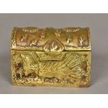 A French cast bronze miniature casket Worked with various royal crests and heraldic badges.