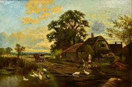 NORRIS FOWLER WILLATT (1859-1924) British Rural Farmyard Landscape Oil on canvas Signed 75 x 50 cm,