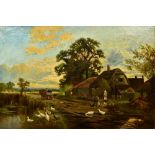 NORRIS FOWLER WILLATT (1859-1924) British Rural Farmyard Landscape Oil on canvas Signed 75 x 50 cm,