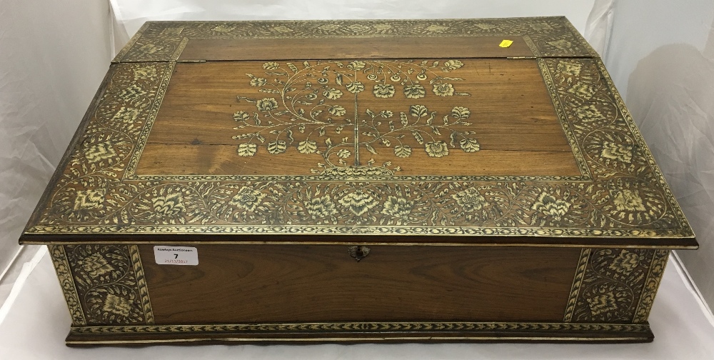 An 18th century Indian Vizagapatam ivory inlaid writing slope The hinged sloping top inlaid with - Image 2 of 10