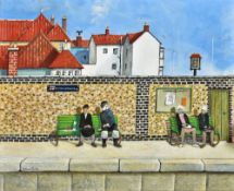 MICHAEL SMITH (born 1937) British (AR) Locals and Trippers, Sheringham Acrylic on board Signed,