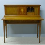 An Edwardian style inlaid mahogany tambour fronted bonheur du jour The moulded rectangular top