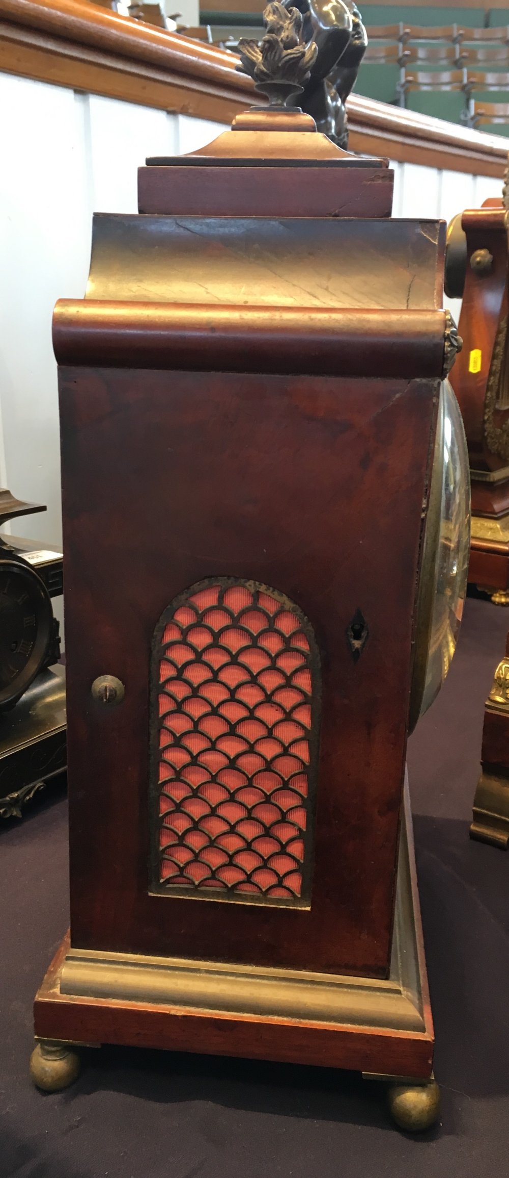 An early 19th century mahogany bracket clock Of stepped architectural form with gilt metal mounts, - Bild 4 aus 11