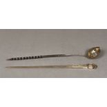 A George IV silver meat skewer, hallmarked London 1829, maker's mark rubbed,