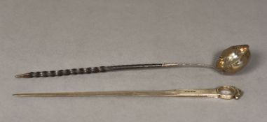 A George IV silver meat skewer, hallmarked London 1829, maker's mark rubbed,