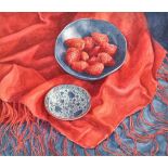 JANET SKEA (born 1947) British (AR) Blue and Red with Strawberries Watercolour Signed,