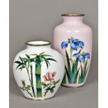 A Japanese pink ground cloisonne vase Decorated to one side with irises;