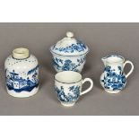 Four pieces of Worcester blue and white porcelain Comprising: a tea caddy, a bowl and cover,